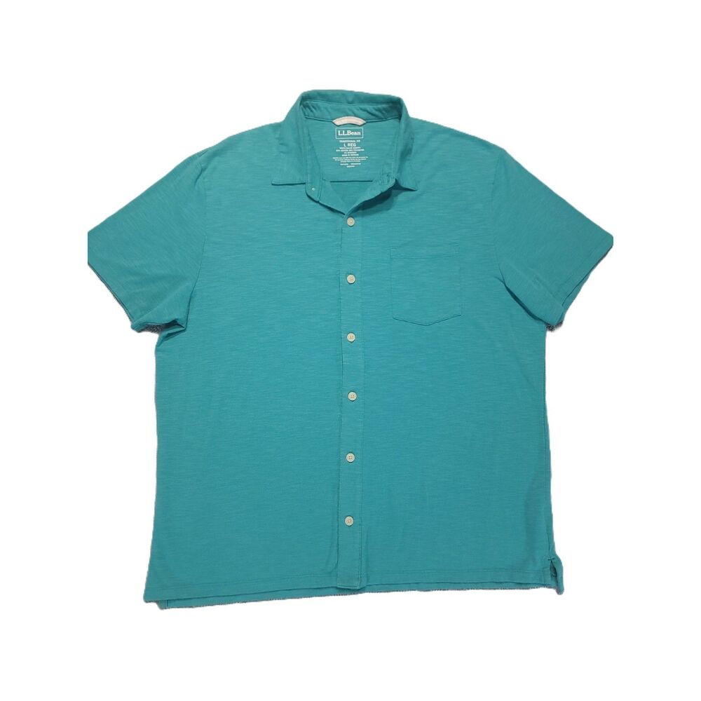 L.L. Bean Button Up Shirt Men's L Lakewashed Performance Short Sleeve Turquoise